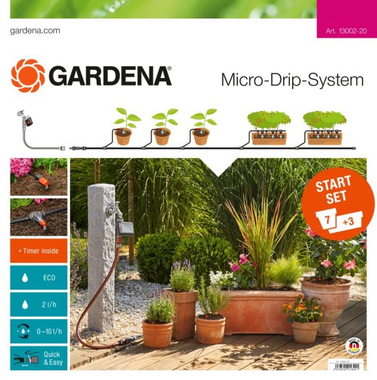 Комплект микрокапельного полива базовый с таймером GARDENA подходит для полностью автоматического микрокапельного полива. Максимальное количество поливаемых растений в базовой комплектации - 16. Входит в комплектацию таймер EasyControl для подключения к водопроводному крану на четырнадцать программ. Подключение к таймеру датчиков дождя или влажности почвы.