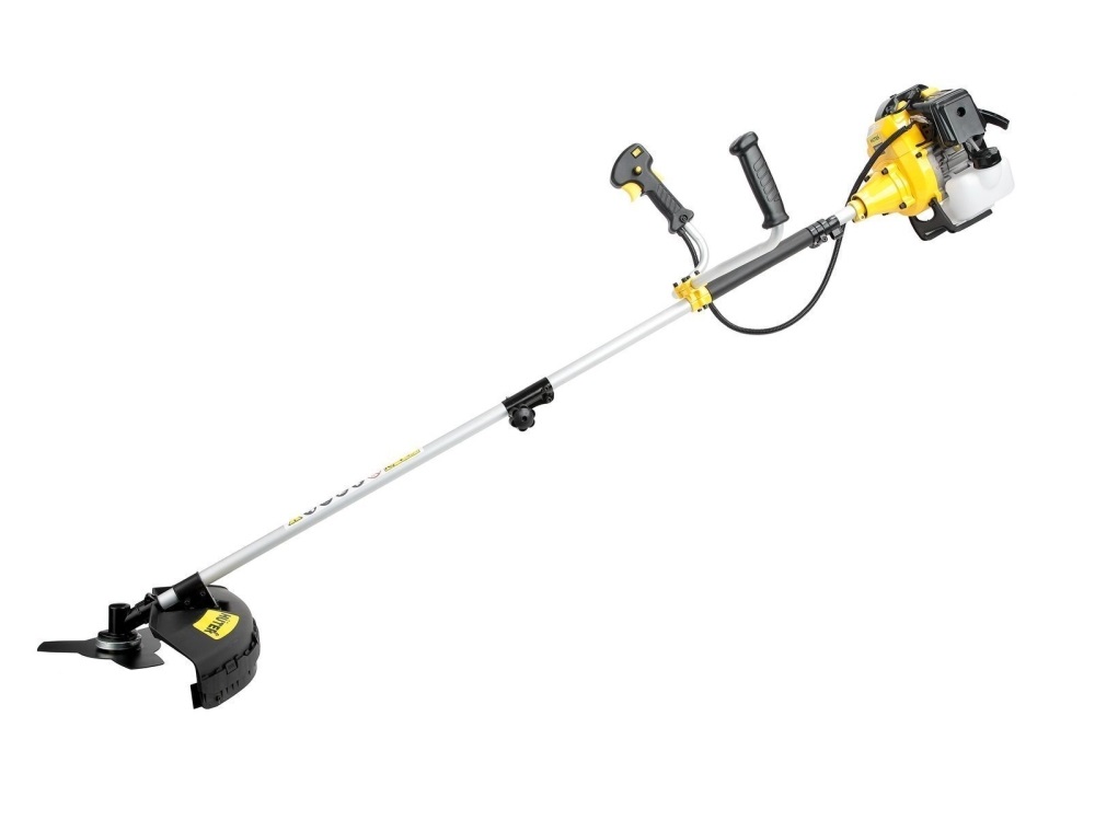 1,0кВт/1,36л.с., рабочий объем - 33 см3, режущий элемент - леска,нож. Разъемная штанга. Велосипедная рукоятка.